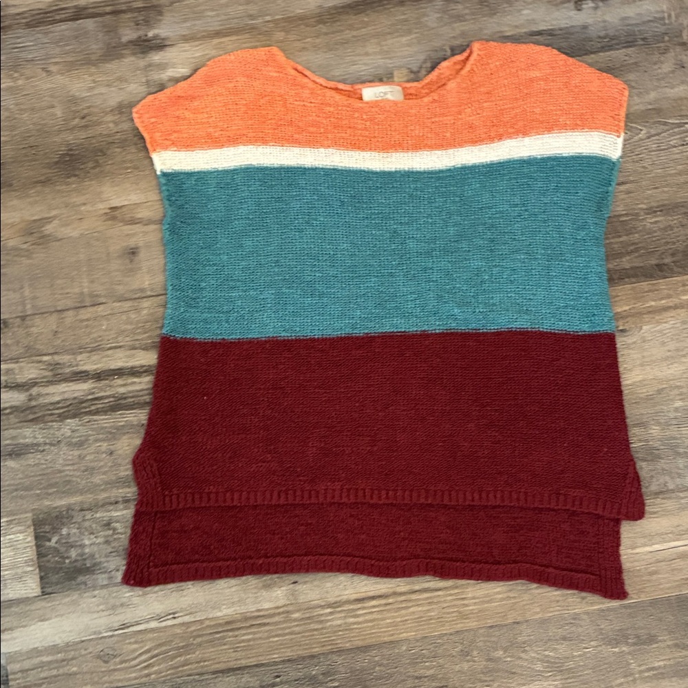 LOFT Colorblock Boxy Sweater - Orange, Teal, Burgundy